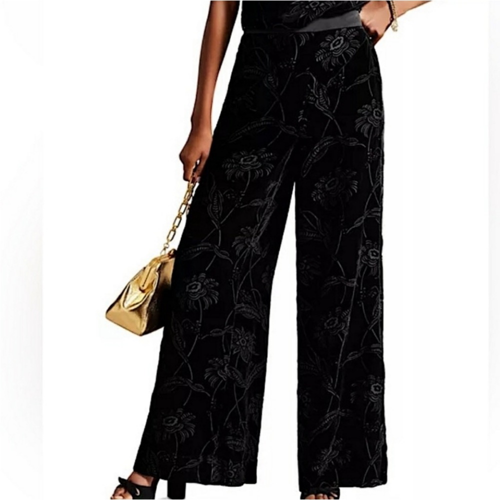 TED BAKER WIDE LEG BLACK VELVET TROUSERS